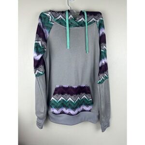 Empyre Hoodie Women Medium Aztec Geometric Pullover Kangaroo Pocket Gray